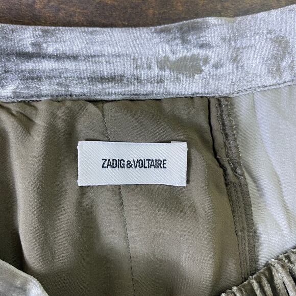 Zadig & Voltaire Joslin Velvet Midi Skirt Brown Green High Low Lace Trim Size 40 - Picture 5 of 15